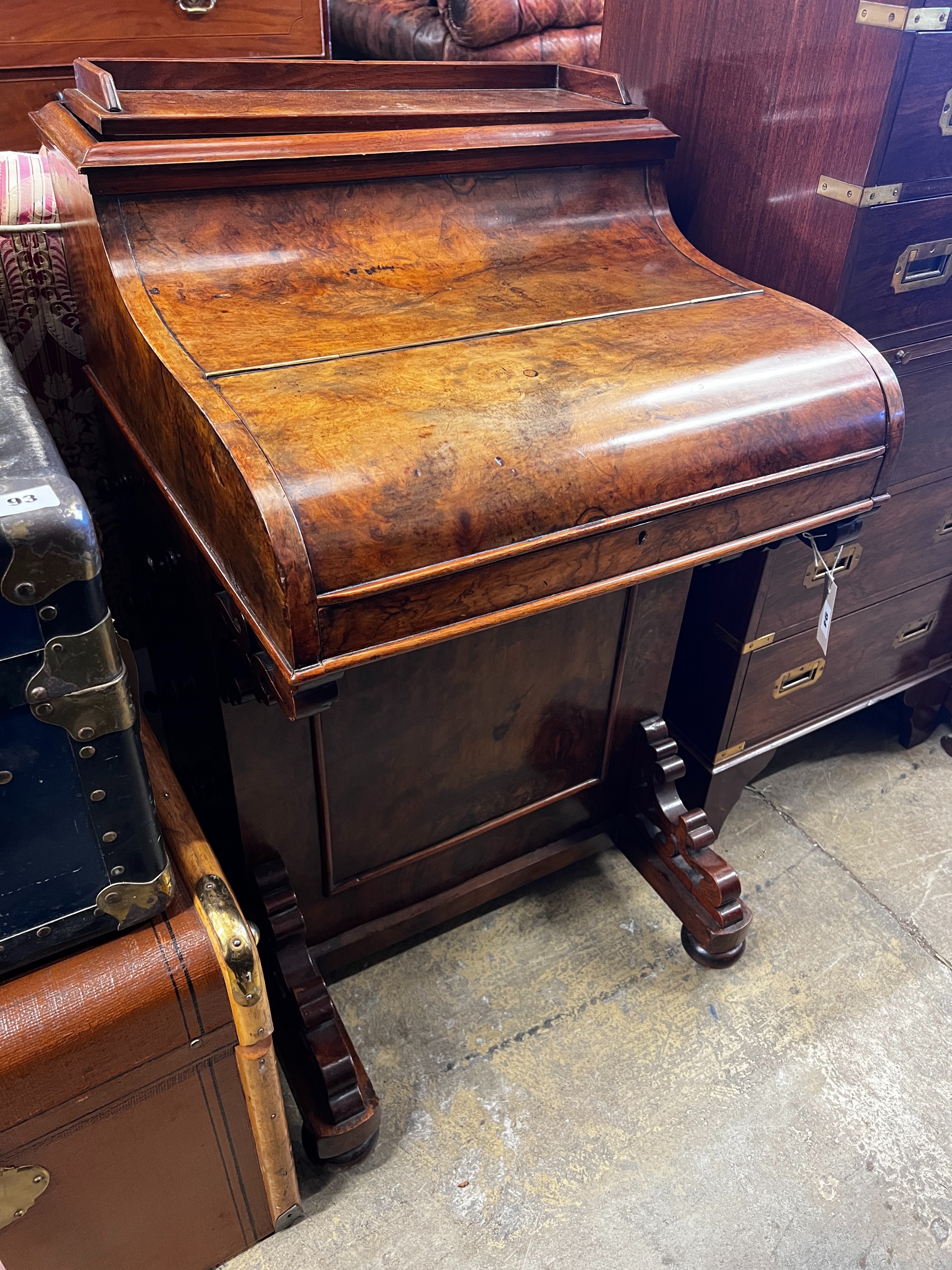 A Victorian walnut piano front pop-up davenport, width 54cm, depth 53cm, height 92cm